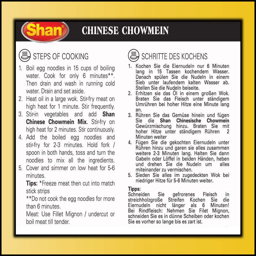 Shan Chinese Chowmein Oriental Seasoning Mix 1.23 oz (35g) - Spice Powder for Stir Fried Noodles with Vegetables/Meat - Suitable for Vegetarians - Airtight Bag in a Box (Pack of 6)