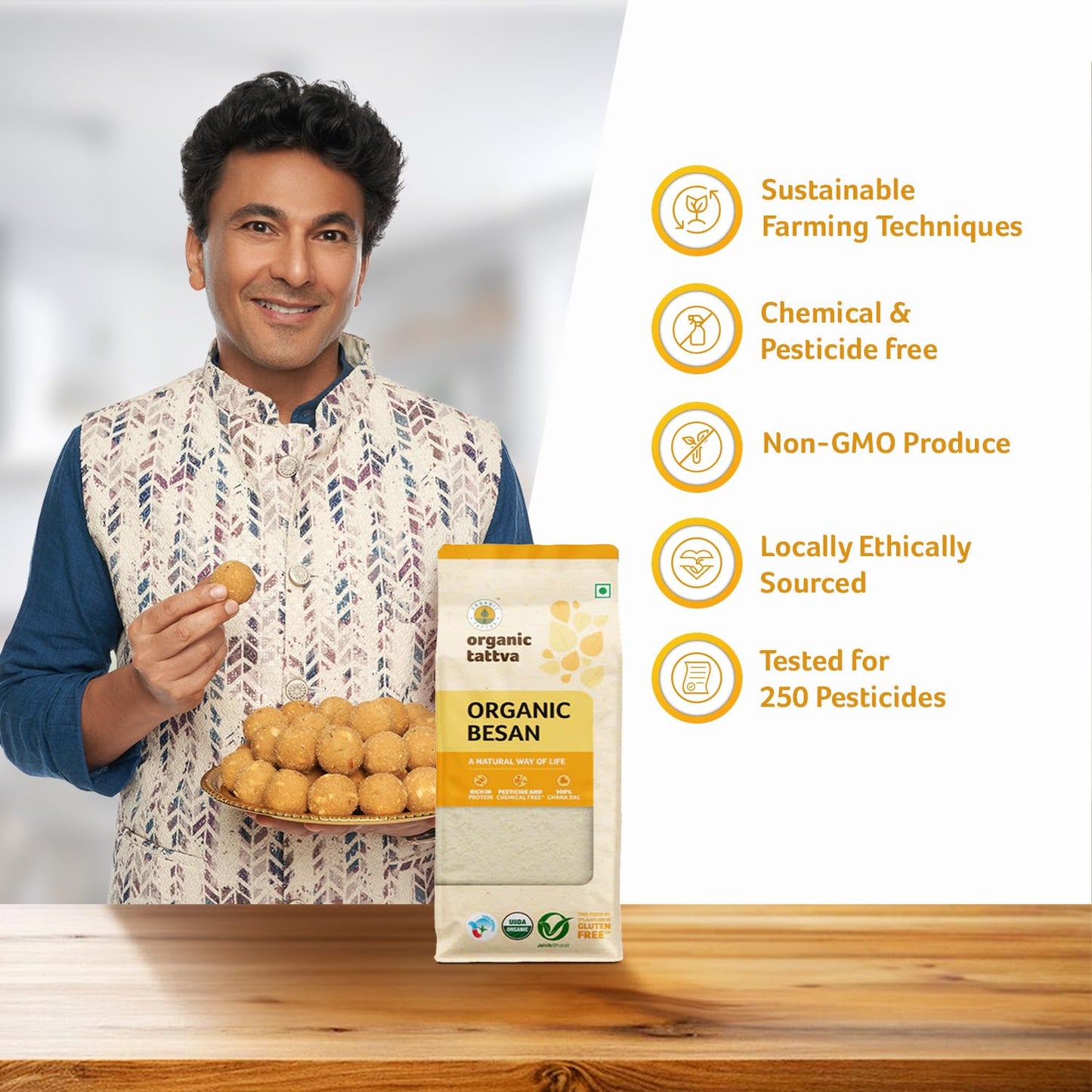 Organic Tattva Gram Flour Besan, ChickPea Flour, 500g Certified By USDA Organic
