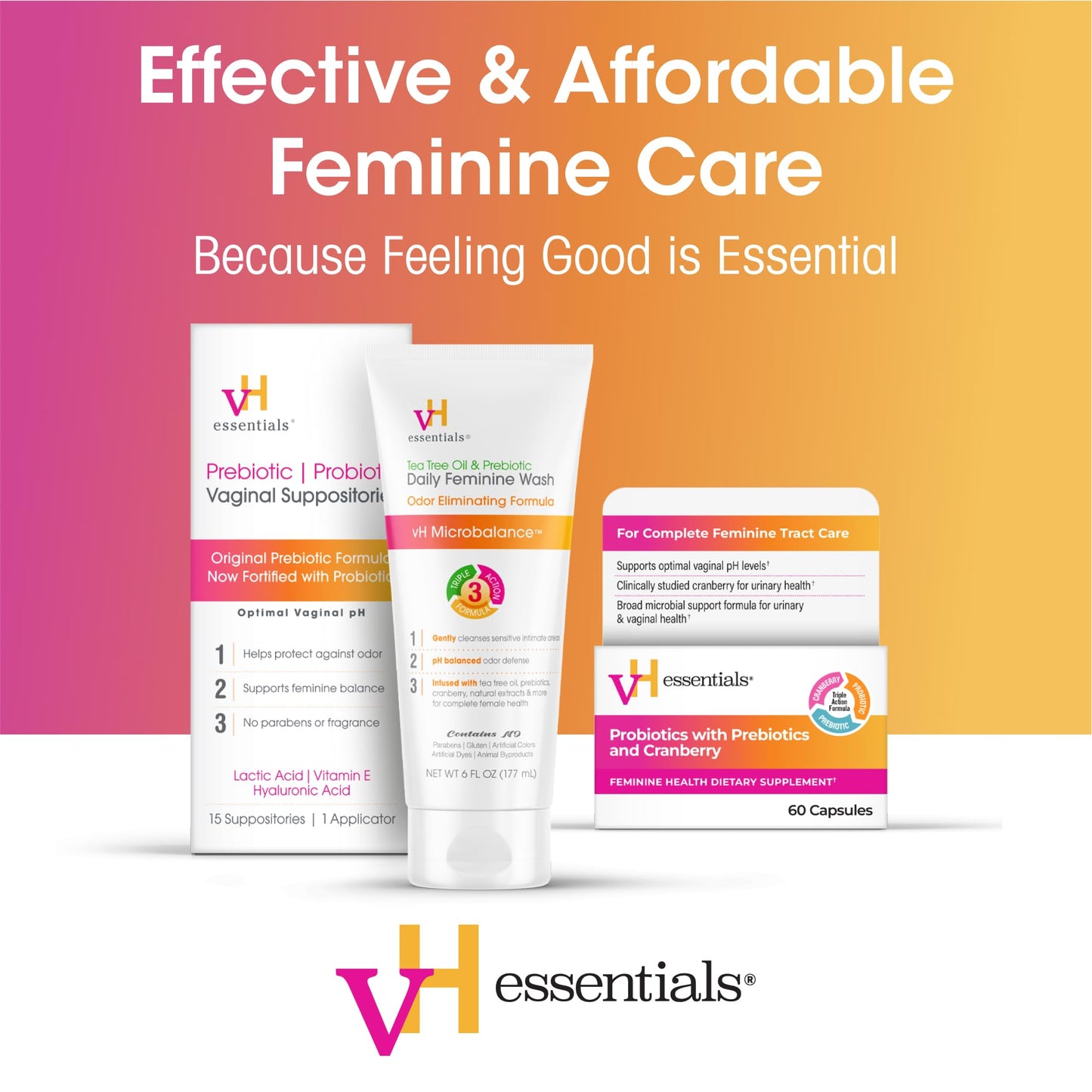 vH essentials, Ph Balanced Daily Feminine Wash, Tea Tree Oil & Prebiotic, 6, Fl Oz, (Pack Of 1) 54306 Clear