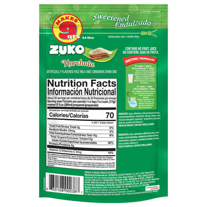 Zuko Horchata Instant Powder Drink | Family Pack | No Sugar Needed | Vitamin C | 14.1 Ounce (Pack of 6)