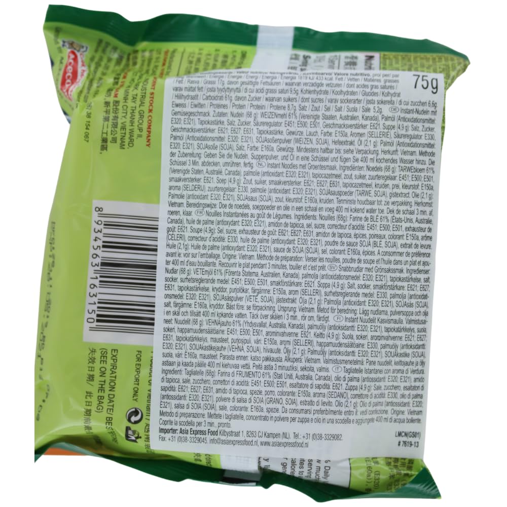 Vina Acecook, Mi Chay (Hao Hao Instant Noodles Vegetarian Flavor) 2.7 Ounce (Pack of 30)