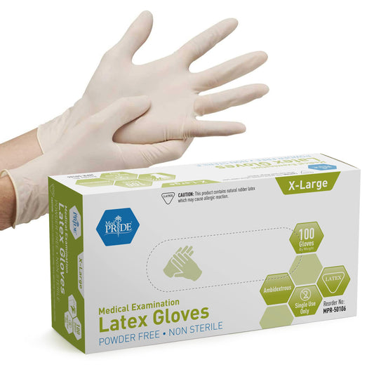 MED PRIDE Medical Latex Examination Gloves (X-Large, 100-Count) Ultra-Strong 5 mil Thick, Disposable Powder-Free Gloves for Healthcare & Food Handling Use