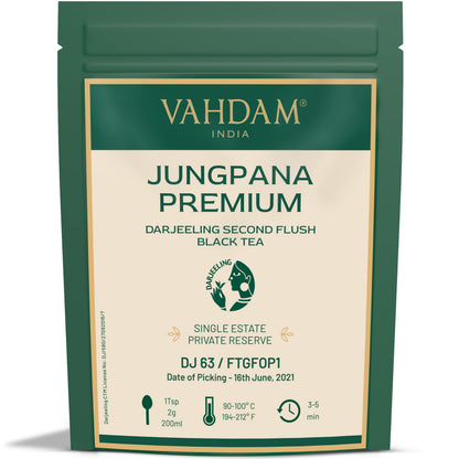 VAHDAM, Jungpana Premium Darjeeling Second Flush Black Tea 2024 | 3.53oz/100g, 100% Pure, Unblended & Freshly Hand-picked Loose-Leaf Tea | Fresh Summer Harvest | Brews 50+ cups