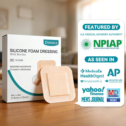 Dimora Silicone Foam Dressing with Border Adhesive 4"x4" Wound Dressing First Aid Bandage for Wound Care 10 Pack