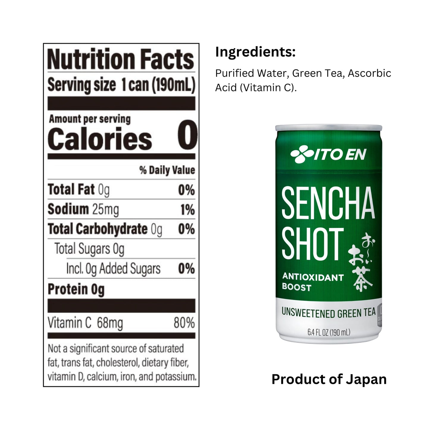 Ito En Sencha Shot, Japanese Green Tea, 6.4 Ounce (Pack of 30), Unsweetened, Zero Calories