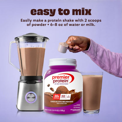 Premier Protein Powder, Chocolate Milkshake, 30g Protein, 1g Sugar, No Soy, Gluten Free, 41.9oz (29 Servings)