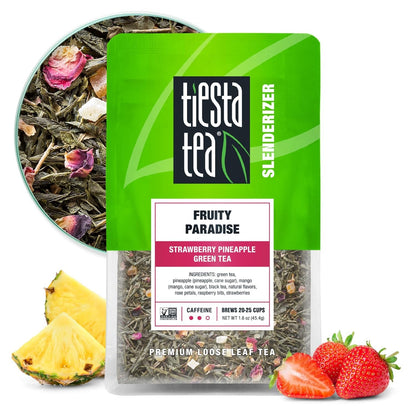Tiesta Tea - Fruity Paradise, Strawberry Pineapple Green Tea, Premium Loose Leaf Blend, Medium Caffeinated Green, Make Hot or Iced Tea & Brews Up to 25 Cups - 1.6 Ounce Resealable Pouch