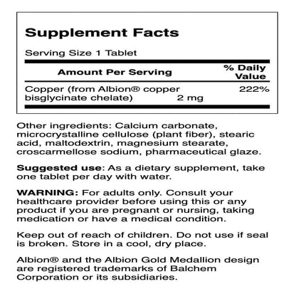 Swanson Copper Chelate Mineral Supplement for Adults Seeking Antioxidant, Immune, and Red Blood Cell Support - 2 mg (300 Tablets)