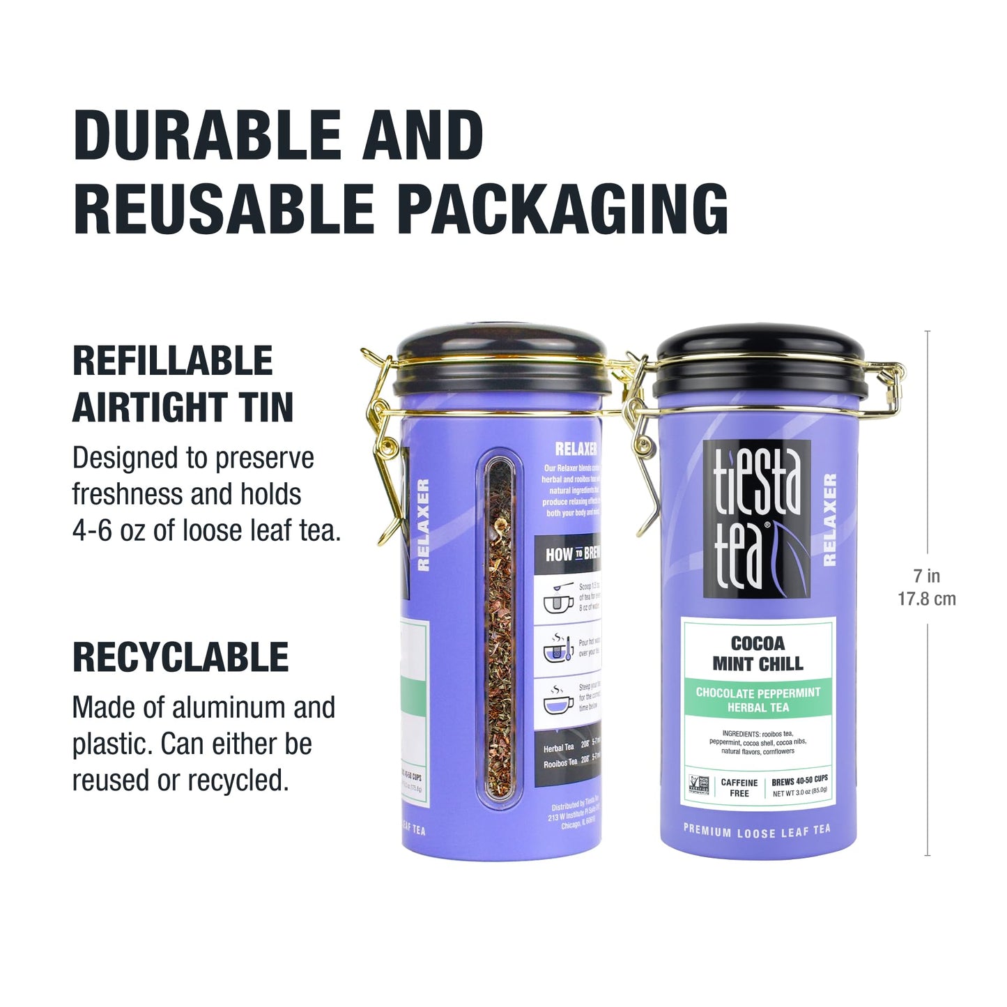 Tiesta Tea - Cocoa Mint Chill Loose Leaf Tea, Chocolate Peppermint Herbal Rooibos Blend, Non-Caffeinated, Brew Hot or Iced, Refillable Tin, Makes Up to 50 Cups, 3 Ounce