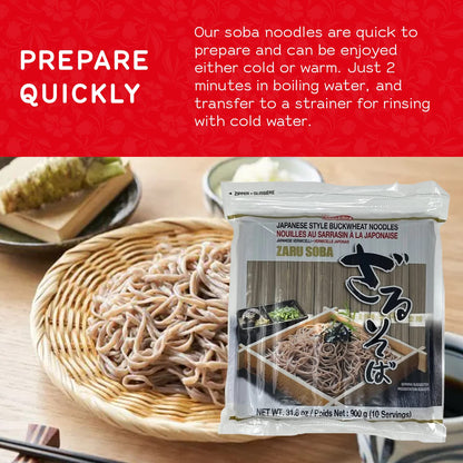 Shirakiku Zaru Soba Noodles | Japanese Style Dried Buckwheat Flavor Instant Noodles | Contains Wheat Flour | Low in Calories Easy to cook Soba Noodles 900g/31.8oz (10 Servings)