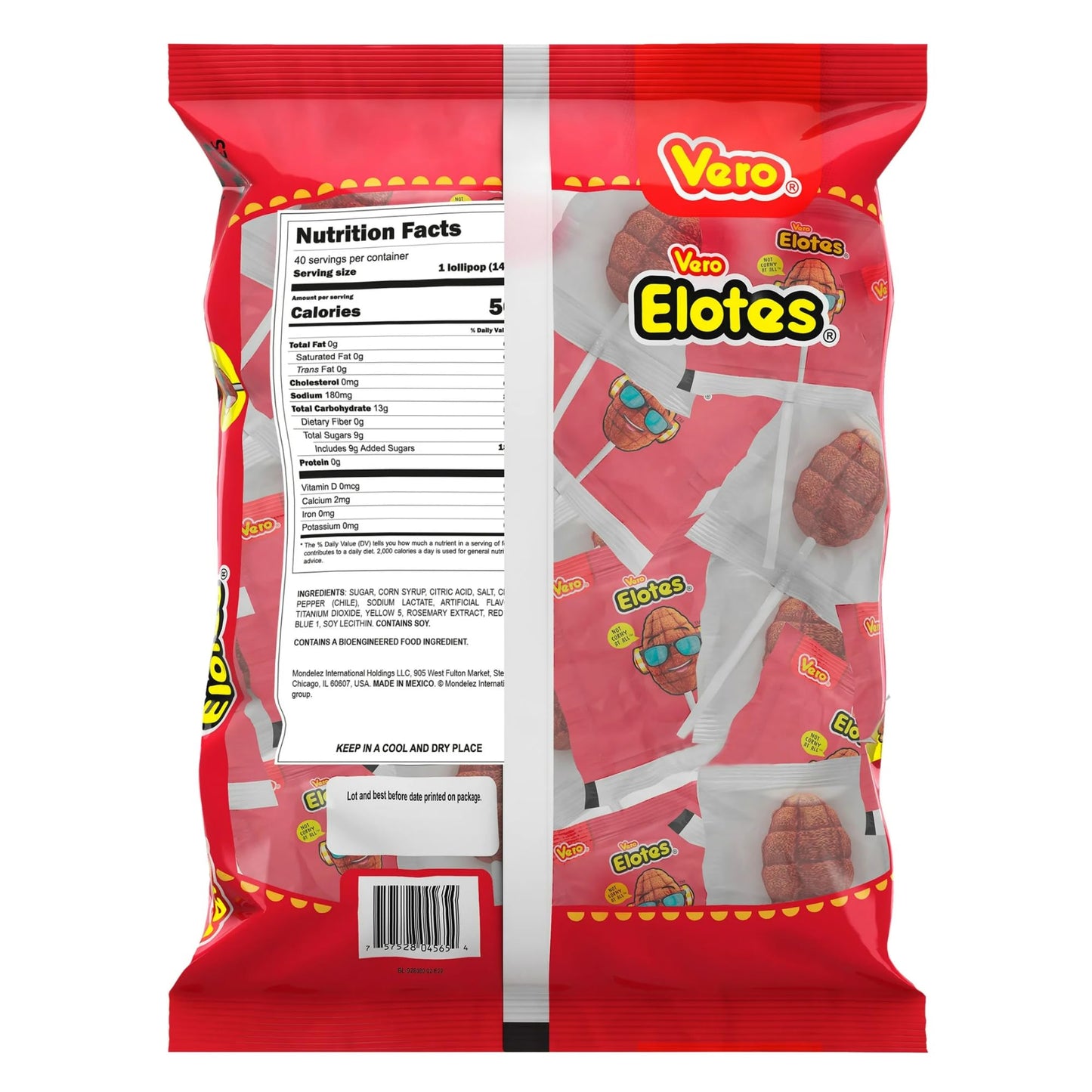 Vero Elotes Paletas Sabor Fresa Con Chile Mexican Hard Candy Chili Pops 40 Pcs