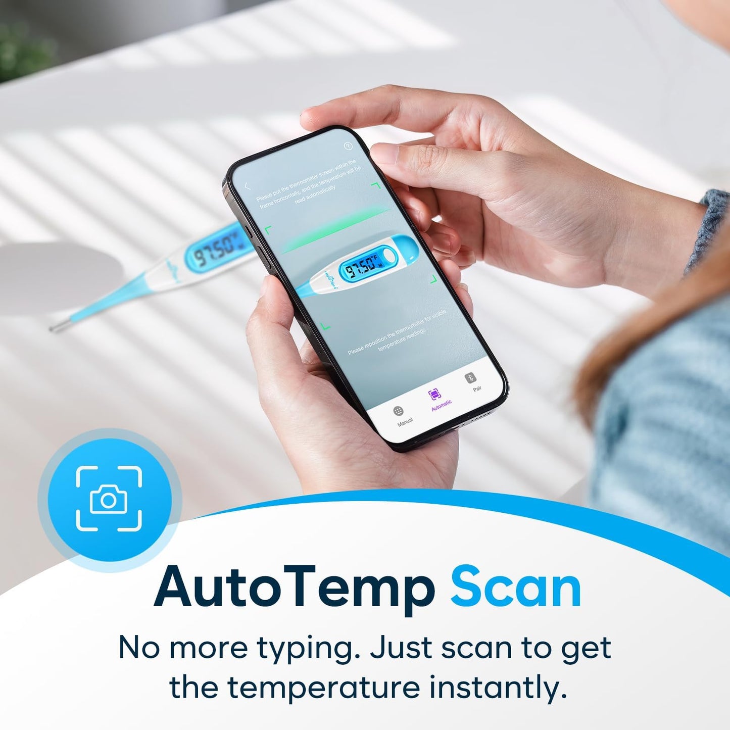 Easy@Home Digital Basal Thermometer for Ovulation: Backlight LCD Display 1/100th Degree High Precision BBT, Memory Recall, NOT Bluetooth Enabled – Scan Results with Premom Fertility Tracker App, Blue