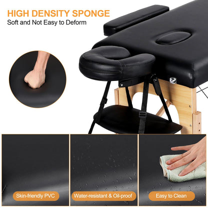 Yaheetech Massage Table Portable Lash Beds Spa Bed Massage Couch Foldable Spa Tables Adjustable 2 Fold with Non-Woven Bag 24 inch, Black