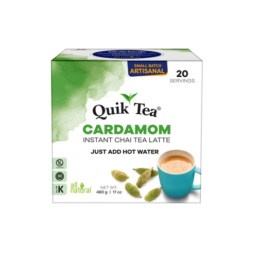 QuikTea Cardamom Chai Tea Latte – 20 Count, Bold Cardamom Flavor, No Preservatives – Just Add Hot Water