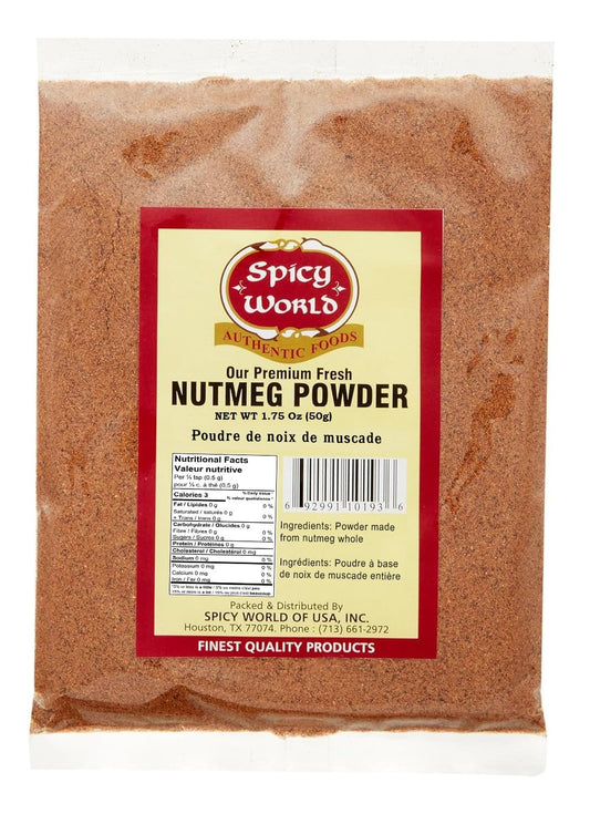 Spicy World Nutmeg Powder 1.75oz (50GM) - Premium Quality, Pure, Vegan, All Natural