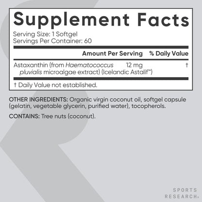 Sports Research® Triple Strength Astaxanthin 12mg - Antioxidant Supplement for Skin & Eye Health Support* - Soy Free · Non-GMO · Gluten Free - 60 Softgels
