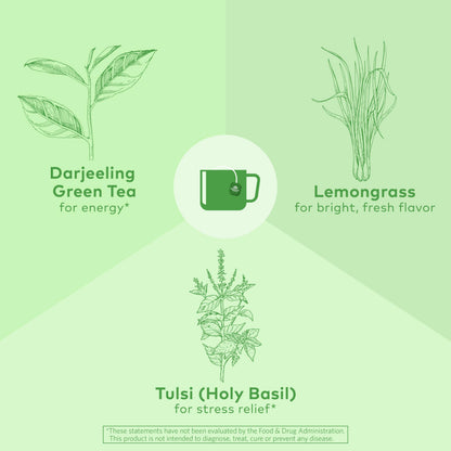 ORGANIC INDIA Tulsi Green Tea Bags - Holy Basil Tea, African Basil, Stress Relieving, Immune Support, USDA Certified Organic, Premium Darjeeling Green Tea, Caffeinated - 18 Infusion Bags, 1 Pack