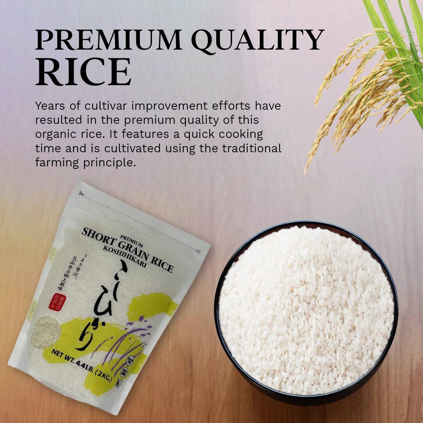 Shirakiku Dried Grains & Rice - Japanese Style Short Grain White Koshihikari - Uncooked Premium Quality Sweet Sticky Sushi Rice, 4.4 Pounds bag