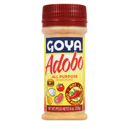 Adobo Hot All Purpose Spice by Goya, Poultry, Seafood, Meat, and Vegetable Seasoning, Latin Spicy Blend, Mexican Seasoning, 8oz. Bottle