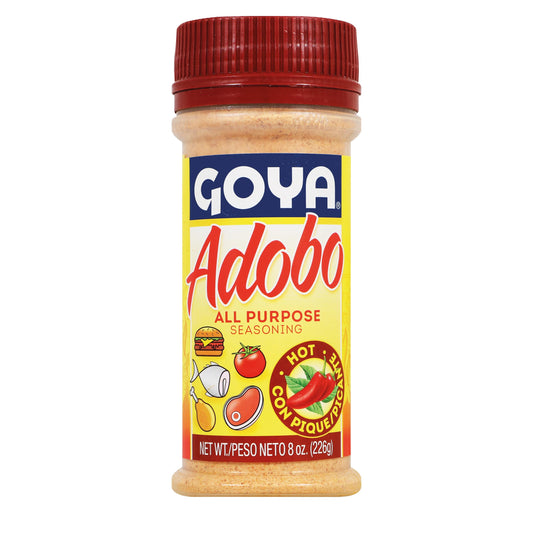 Adobo Hot All Purpose Spice by Goya, Poultry, Seafood, Meat, and Vegetable Seasoning, Latin Spicy Blend, Mexican Seasoning, 8oz. Bottle