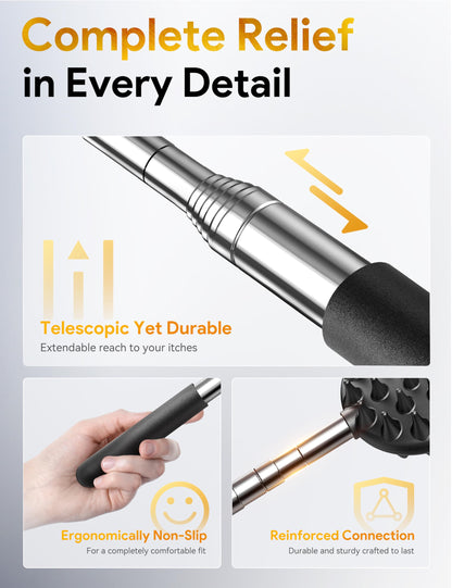TUKUOS Telescoping Back Scratcher with 5 Detachable Scratching Heads, Rubber Handles, Anniversary Birthday Gifts for Men Women Back Scratcher for Men/Dad/Women/Adults