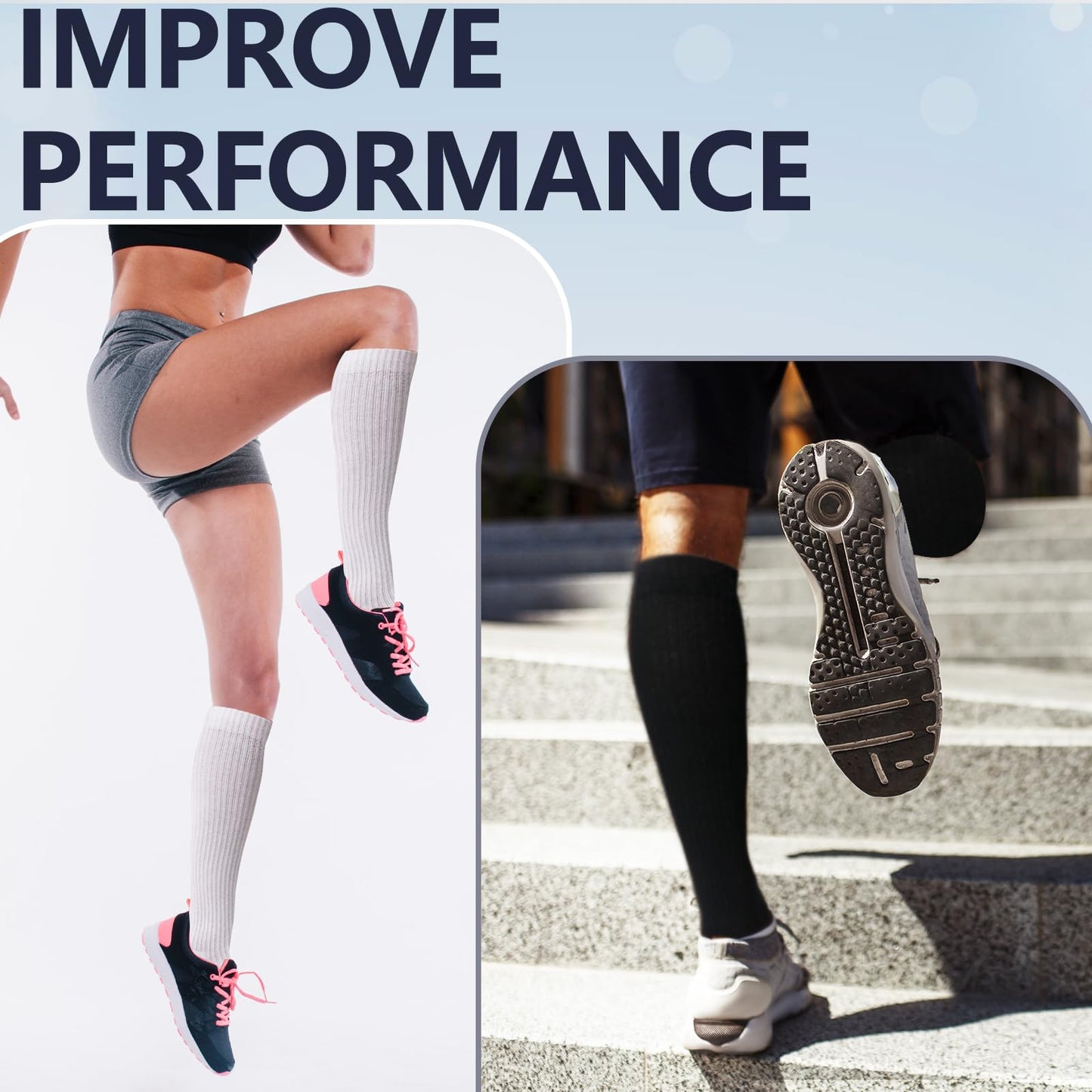 +MD Cotton Compression Socks for Women and Men 4/6 Pairs 15-20 mmHg Knee High Socks for Sports Travel Nurse Edema