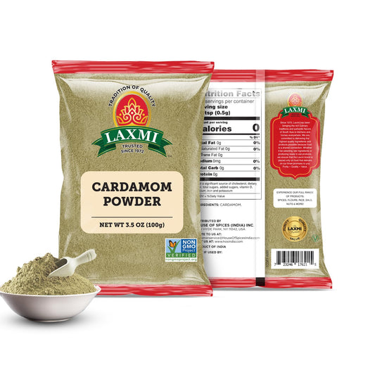 Laxmi Ground Cardamom Powder, Traditional Indian Cooking Spices - 3.5oz