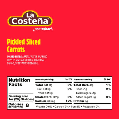 La Costeña Sliced Pickled Carrots with Pickled Jalapenos - Sliced Carrots with Jalapeno Peppers - Mexican Food, Taco Toppings & Salsa - Hot Pickled Vegetables - 14.1oz, 12 Pack Canned Vegetables