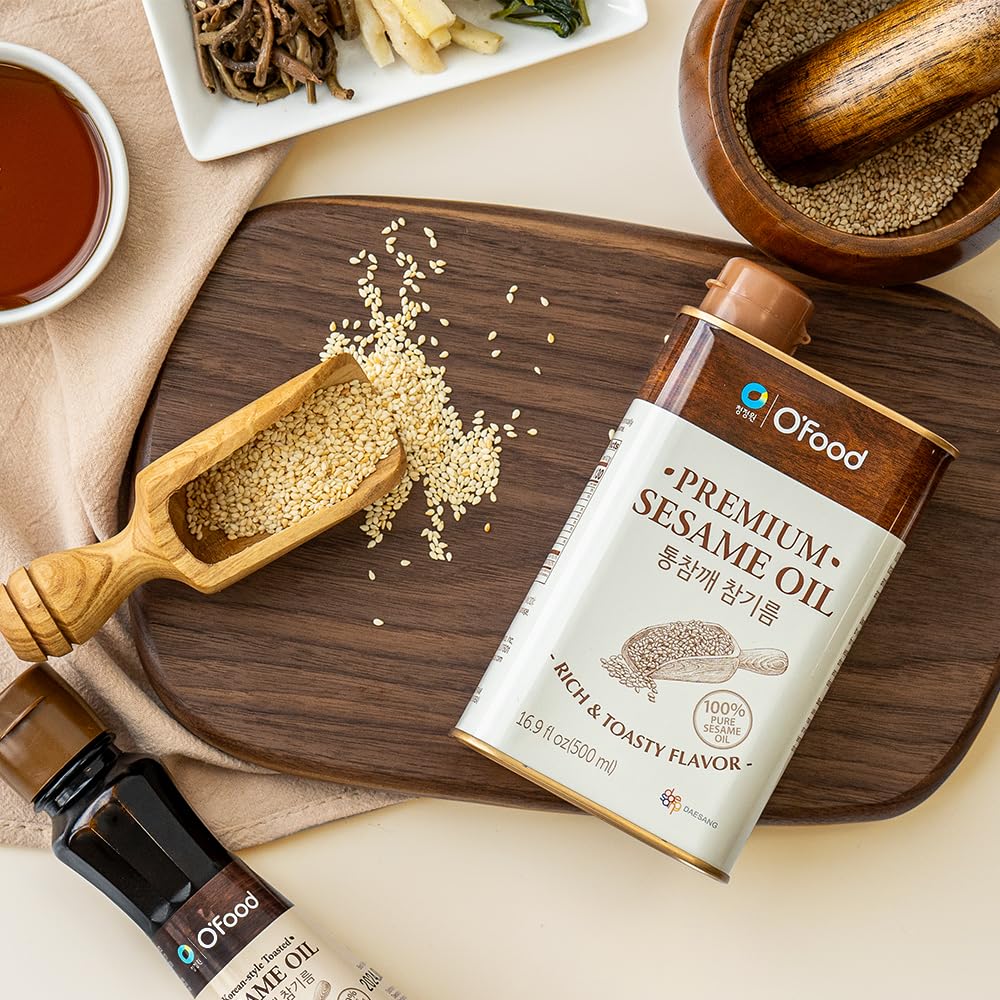 Premium Sesame Oil -100% Pure Toasted Sesame Seed Oil | Korean-Style Rich & Nutty Flavor | Asian Cooking Oil for Stir Fry, Noodles, Dressing & Drizzle - O’food
