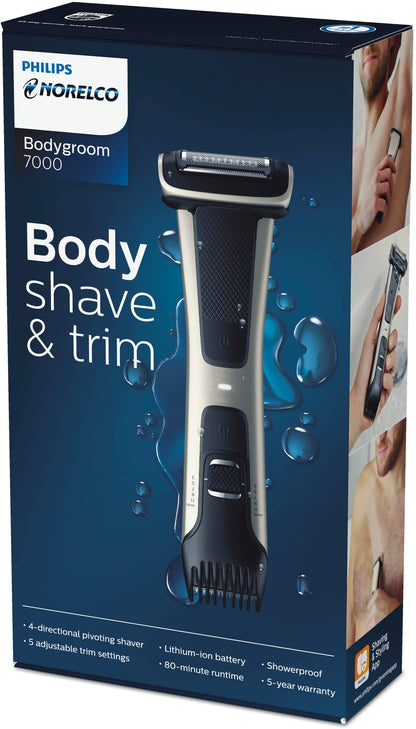 Philips Norelco Bodygroom 7000 Series, Showerproof Groin and Body Trimmer for Men, Precise Body Grooming, Adjustable Comb, Safe Even Below The Belt, 80 Min. Runtime, Model BG7030/49
