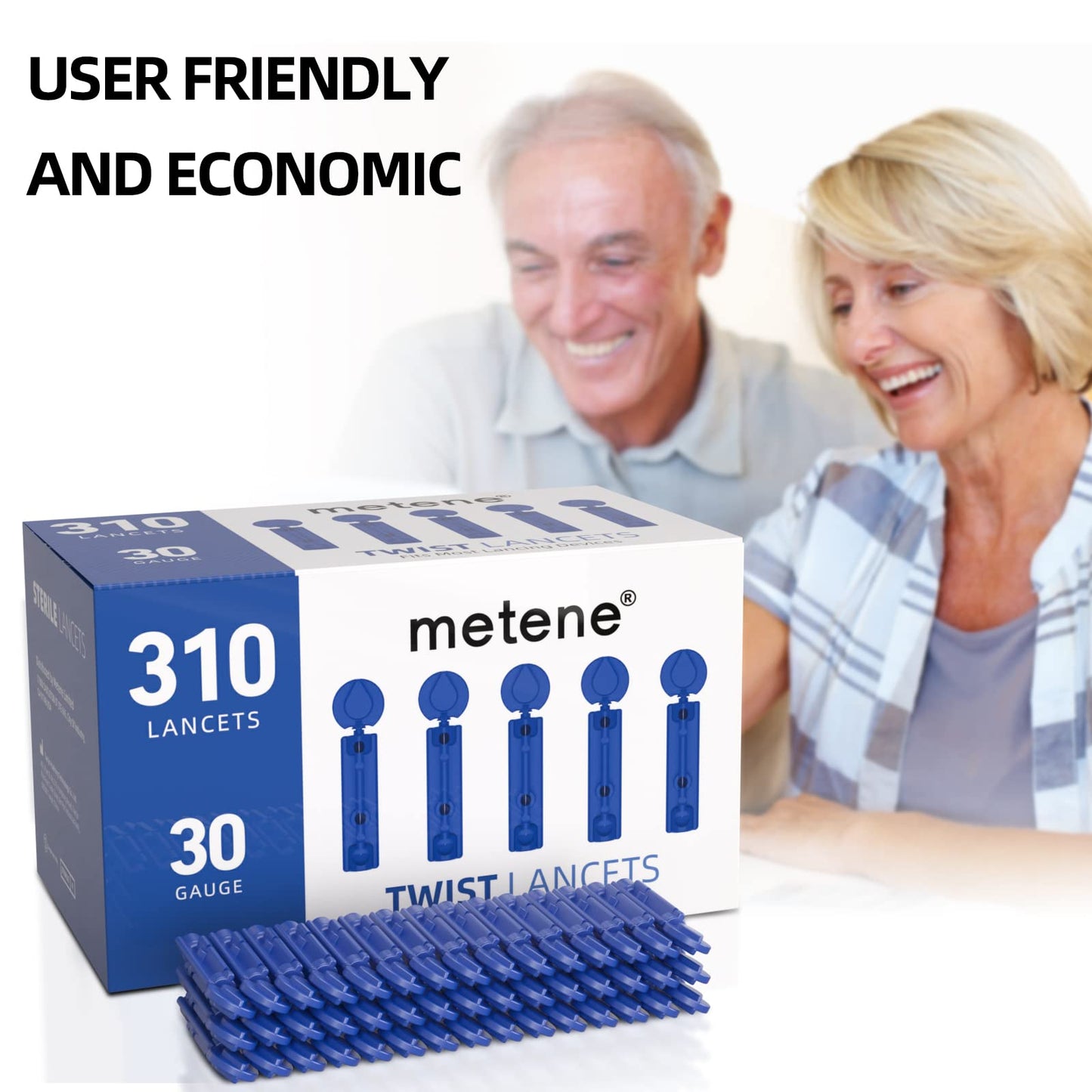 Metene 310 Count 30 Gauge Sterile Lancets for Blood Sugar Test, Dark Blue