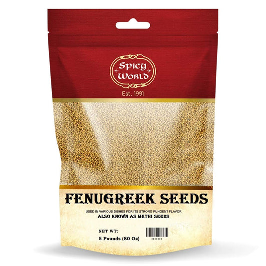 Spicy World Fenugreek Seeds (Methi) 5 Pound Bulk Bag - All Natural & Pure