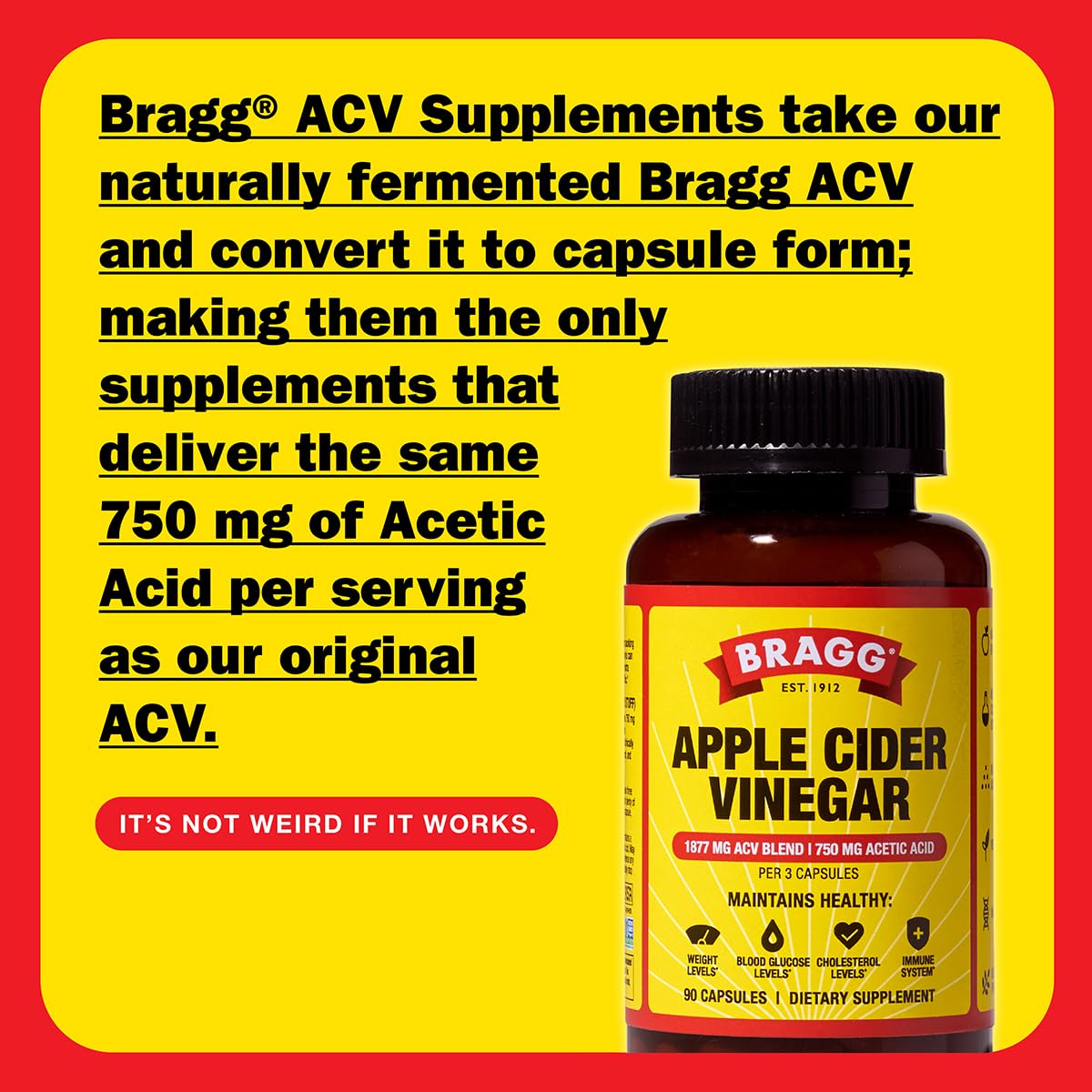 Bragg Organic Apple Cider Vinegar Capsules with Vitamin D and Zinc - 90 Count - Supports Immune System