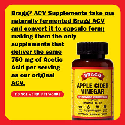Bragg Organic Apple Cider Vinegar Capsules with Vitamin D and Zinc - 90 Count - Supports Immune System