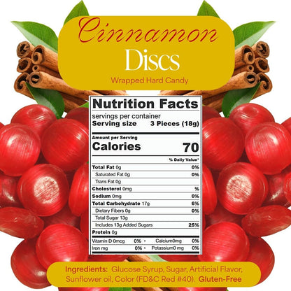 SweetGourmet Cinnamon Discs Hard Candy, Red Wrapper, Bulk Wrapped, Gluten-Free, 2 Pounds