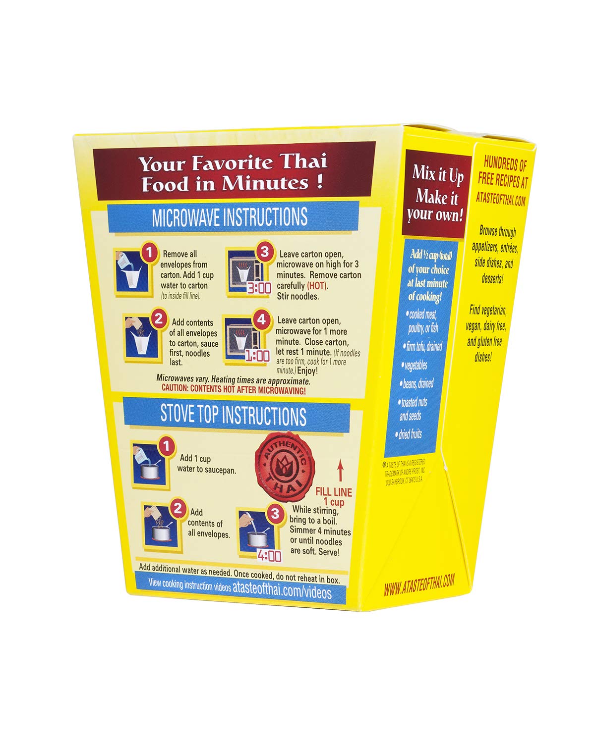 A Taste of Thai Red Curry Noodles |Heat & Eat Instant Noodle | Flavored with Authentic Thai Sauce - Non-GMO, Gluten Free, Trans Fat Free- Perfect Side for Chicken, Fish & Meat Entrees| 6 Pack (5.75oz)