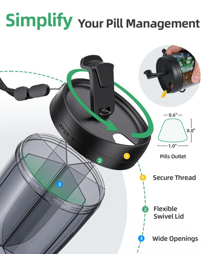 PULIV Large Pill Bottle Organizer, Supplement Organizer for Holding 6 Various Vitamins, Pill Box Case with Anti-Mixing & Wide Opening Design, Easy to Retrieve Meds, Includes 20 Pcs Stick-on Labels