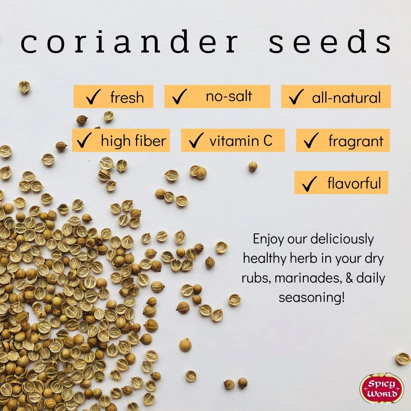 Spicy World Coriander Seeds Whole 3.5 Ounce Bag - Pure, Vegan, All Natural, Product of India (Dhania)