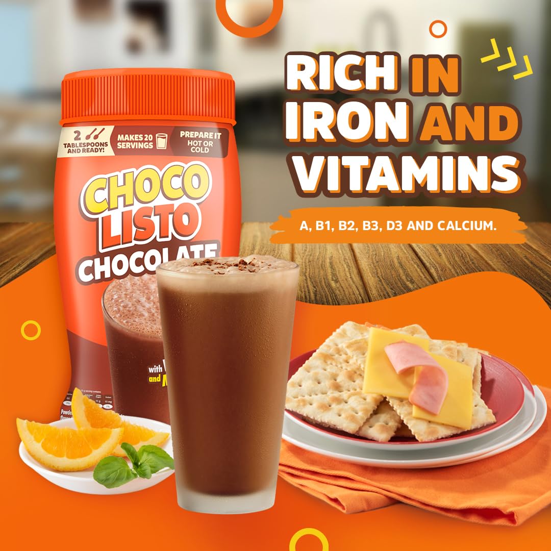 Chocolisto Instant Chocolate Drink, Nutritious Beverage with Vitamins and Minerals, 10.5 oz, Pack of 1.
