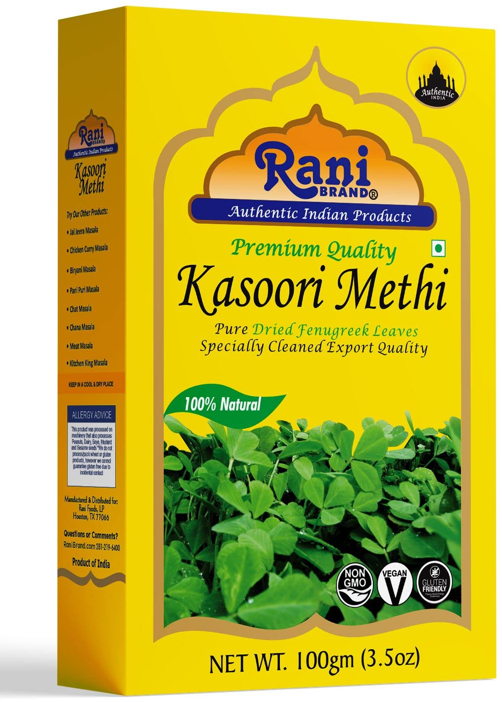 Rani Fenugreek Leaves Dried (Kasoori Methi) 3.5oz (100g) ~ All Natural | Vegan | Gluten Friendly | NON-GMO | Kosher | Indian Origin