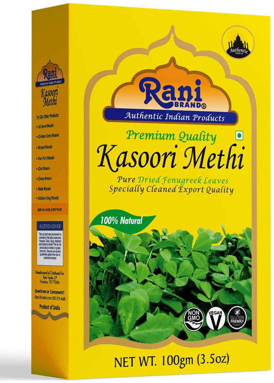 Rani Fenugreek Leaves Dried (Kasoori Methi) 3.5oz (100g) ~ All Natural | Vegan | Gluten Friendly | NON-GMO | Kosher | Indian Origin