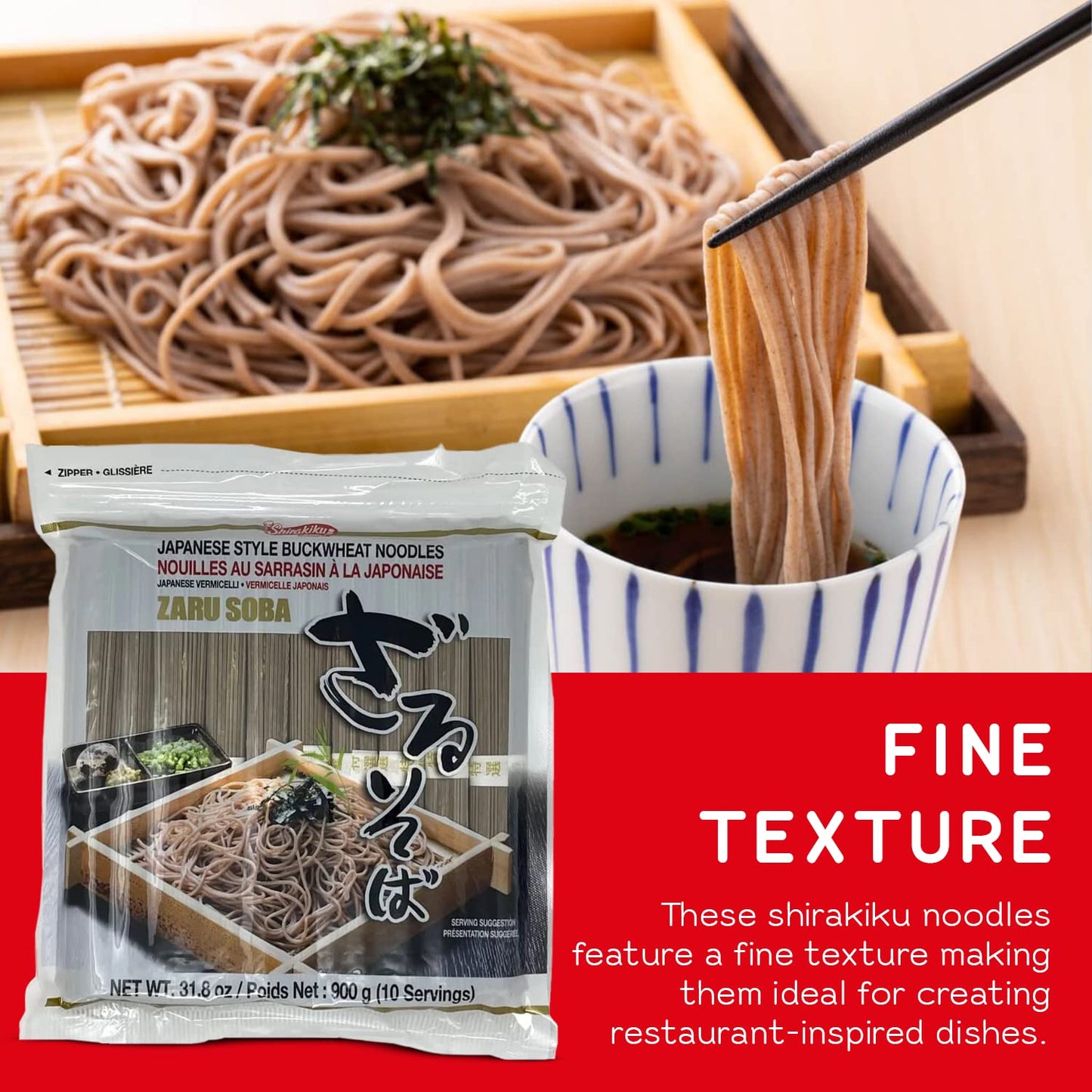 Shirakiku Zaru Soba Noodles | Japanese Style Dried Buckwheat Flavor Instant Noodles | Contains Wheat Flour | Low in Calories Easy to cook Soba Noodles 900g/31.8oz (10 Servings)