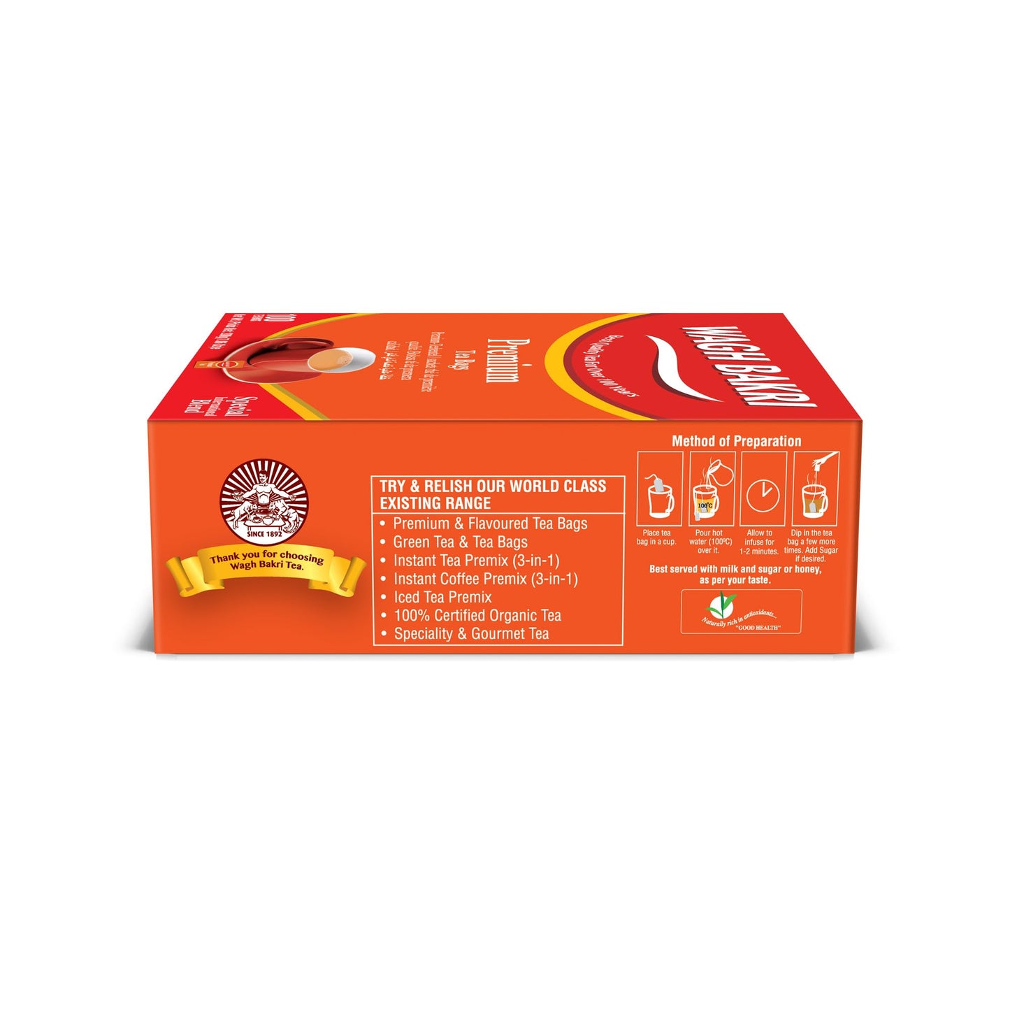 Wagh Bakri Premium Tea Bags, 100 Tea Bags of Special International Blend, 200grams