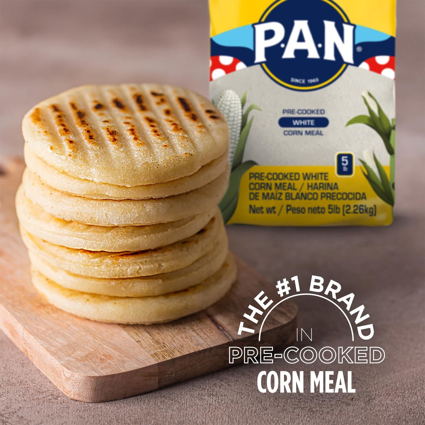 P.A.N. White Corn Meal – Pre-cooked Gluten Free and Kosher Flour for Arepas (5 lb/Pack of 1)