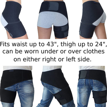 Hip Brace for Sciatica Pain Relief, Thigh Injury, Pulled Groin Muscles, Hip Fleхоr Strain, Hamstring Pull, Sacroiliac SI Joint, Sciatic Nerve, Labral Tear - Compression Support Wrap Stabilizer for Men, Women