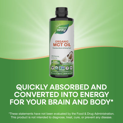Nature’s Way Organic MCT Oil, Brain and Body Fuel*, Liquid Coconut MCT Oil with C8 Caprylic & C10 Capric Acids, 14 g Medium Chain Triglycerides per Serving, Keto & Paleo Certified, Non-GMO, 16 Fl Oz
