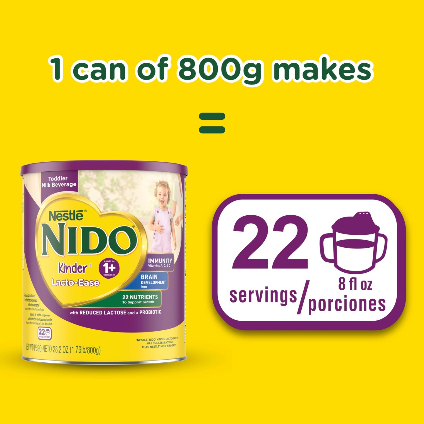 Nestlé NIDO Lacto-Ease Toddler Milk Beverage Powder Mix, Reduced Lactose, Toddler Nutritional Drink, Powdered Milk for Toddlers, 22 Servings per Container, 28.2 OZ, Pack of 1