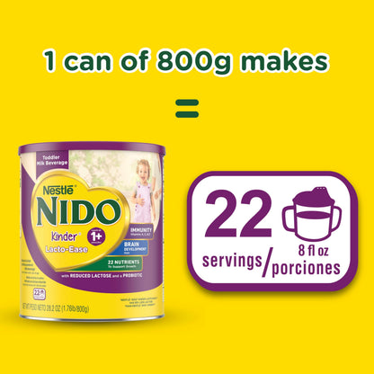 Nestlé NIDO Lacto-Ease Toddler Milk Beverage Powder Mix, Reduced Lactose, Toddler Nutritional Drink, Powdered Milk for Toddlers, 22 Servings per Container, 28.2 OZ, Pack of 1