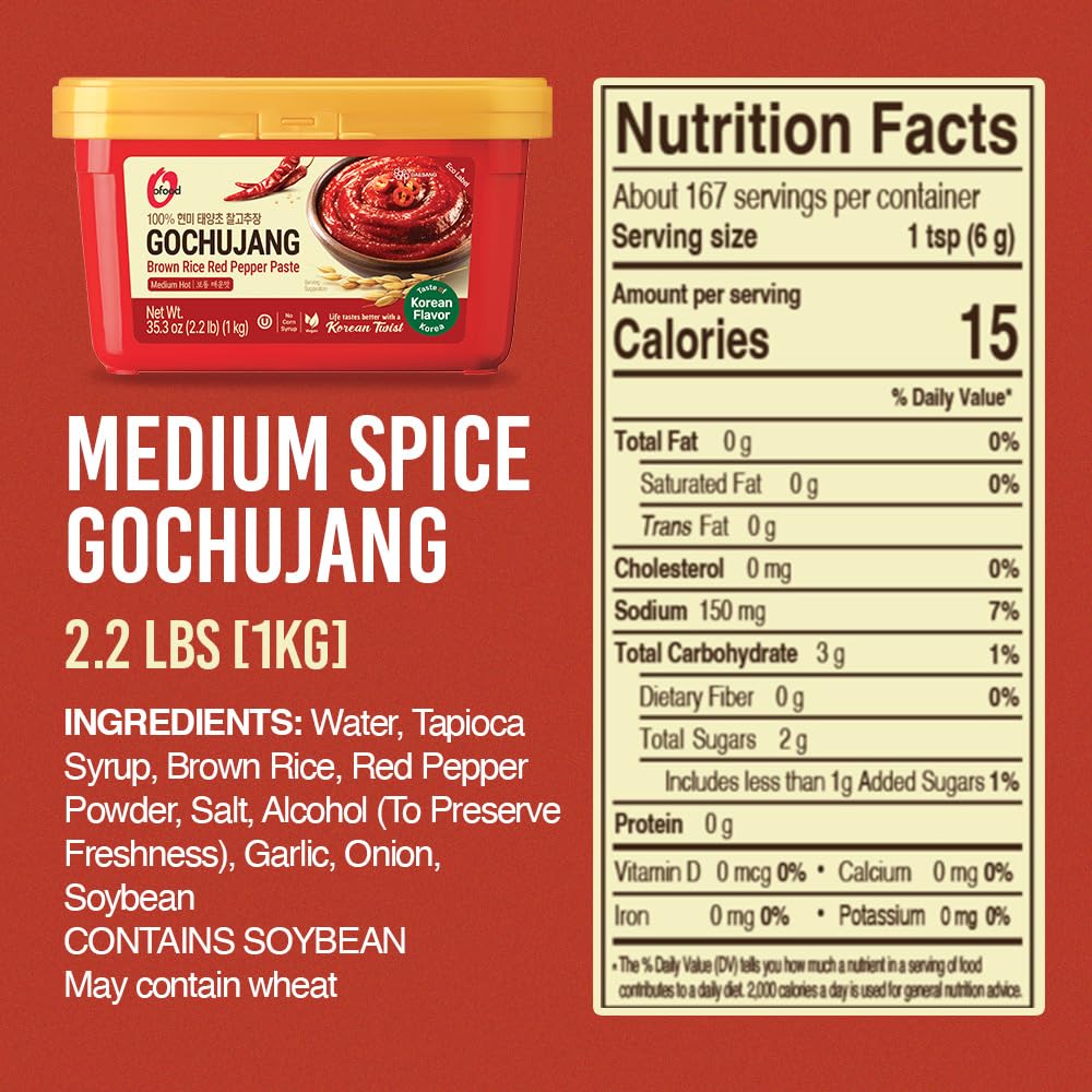 O’Food Gochujang – Korean Red Chili Paste Spicy & Sweet Savory Fermented Sauce | Gluten-Free | No Corn Syrup | Great for Bibimbap, Marinades, Stews & BBQ