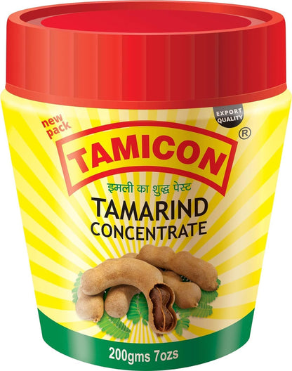 Tamicon Tamarind Concentrate | Tangy & Sour Imli Chutney | South Indian Style Paste | Ideal for Indian Curries, Thai Sauces & Kitchen Recipes | 7 Oz (Pack of 4)